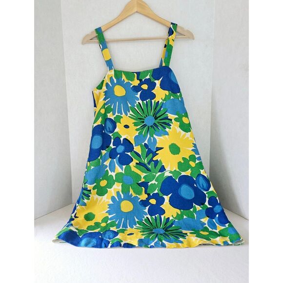 J. Crew Linen Sheath Dress Retro Floral with Straps Women's Size 8 - Picture 4 of 10